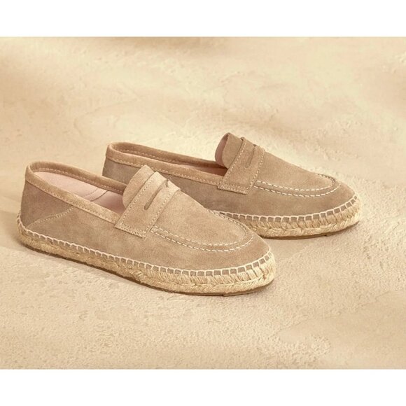 Manebi Suede Loafers Espadrilles Hamptons in Vintage Taupe - Picture 1 of 9